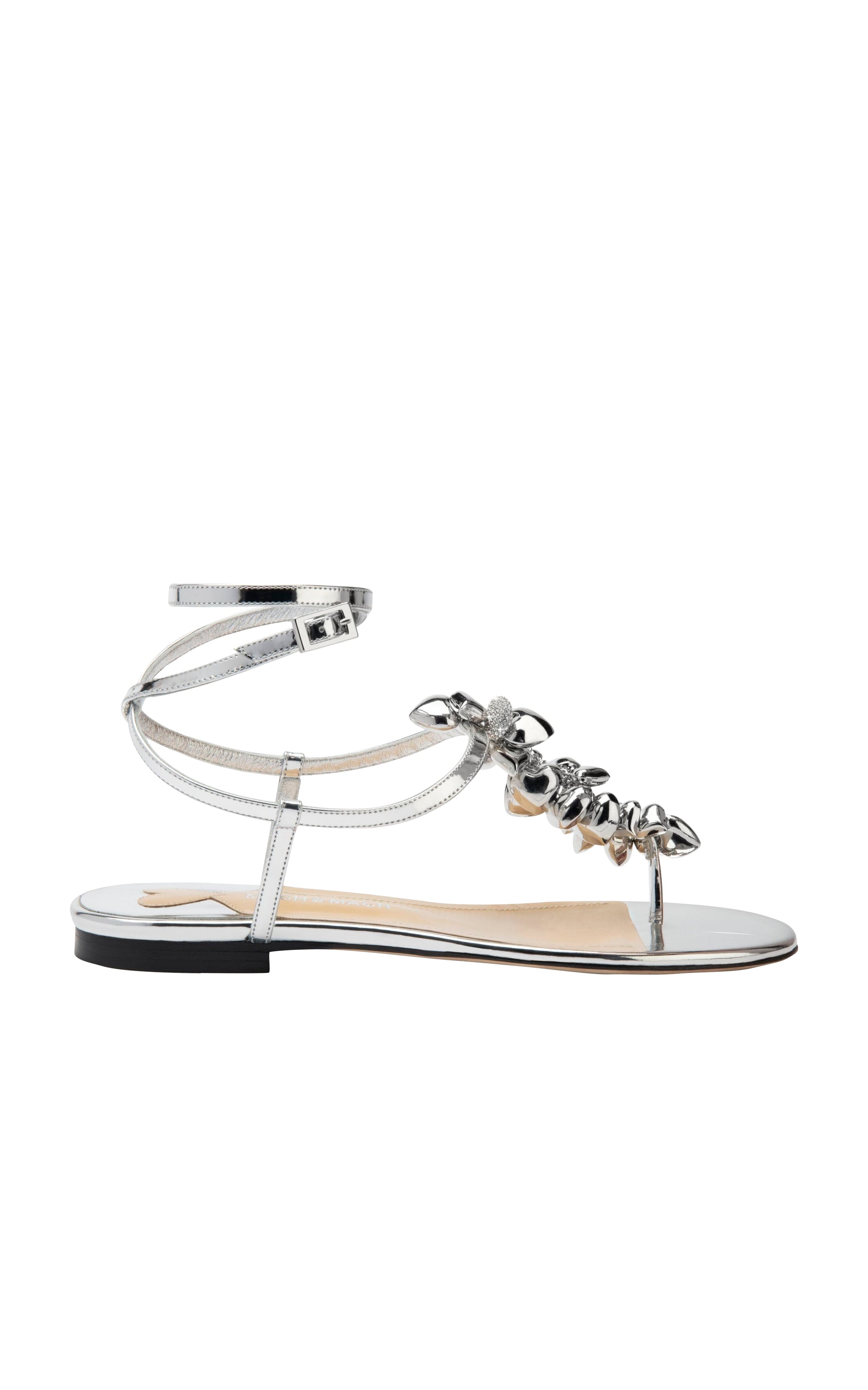 Puffy Heart sandals in mirrored leather & rhinestones - Silver