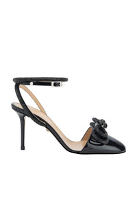 Double Bow 85 pumps in patent leather & rhinestones - Black