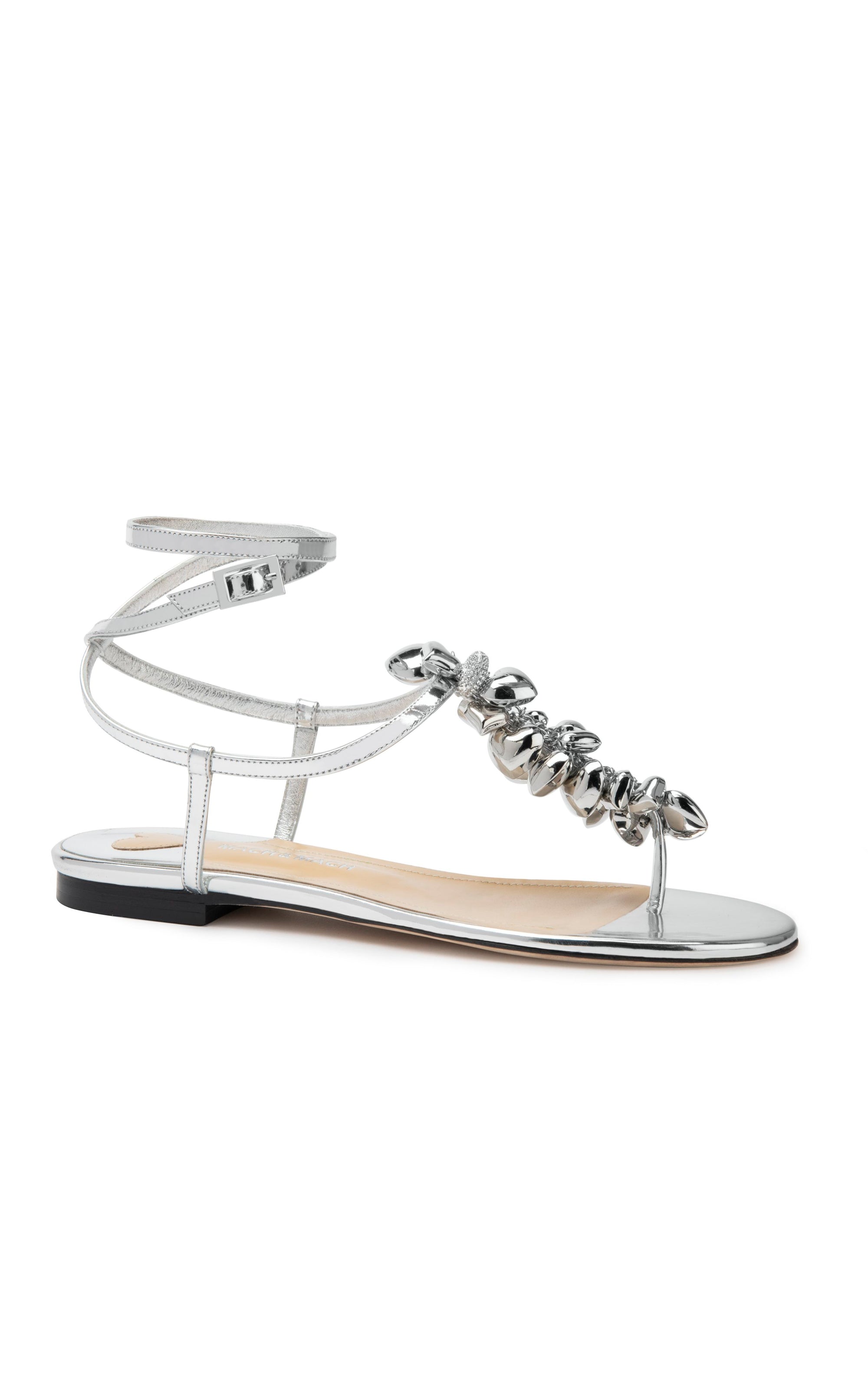 Puffy Heart sandals in mirrored leather & rhinestones - Silver