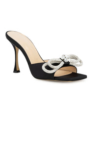 Double Bow 95 silk & rhinestone mules - Black