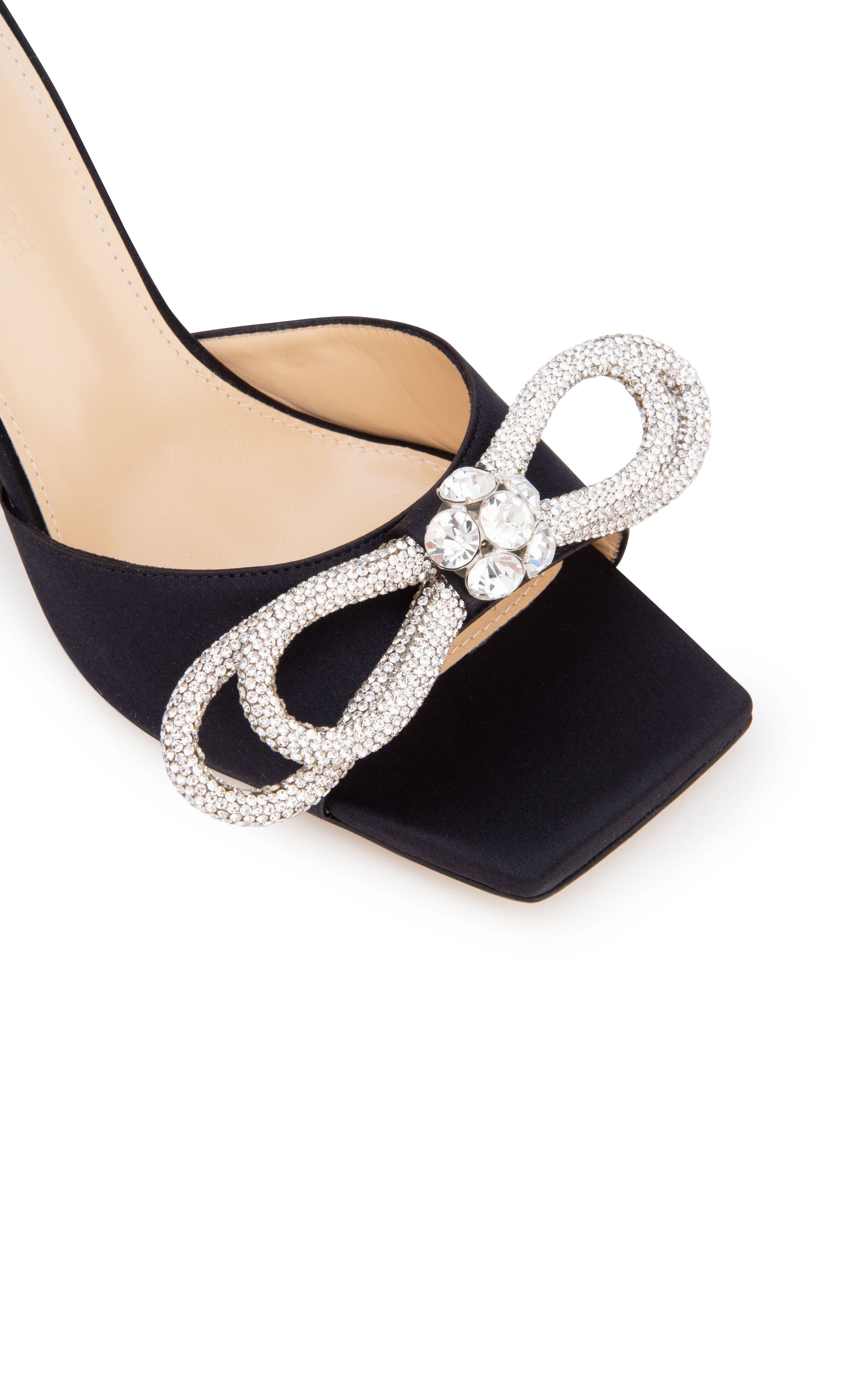 Double Bow 95 silk & rhinestone mules - Black