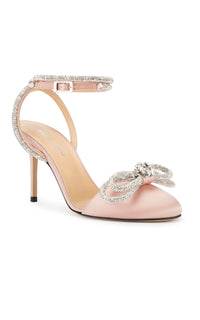 Double Bow 85 strappy pumps in satin & strass - Nude