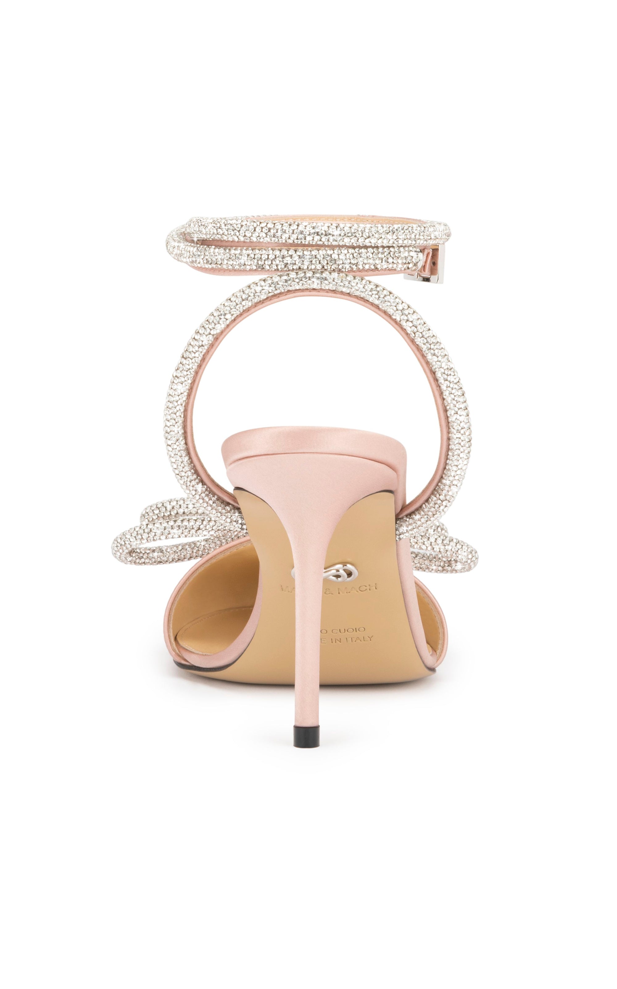 Double Bow 85 strappy pumps in satin & strass - Nude