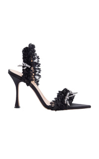 Antoinette 100 silk & strass Slingback - Black