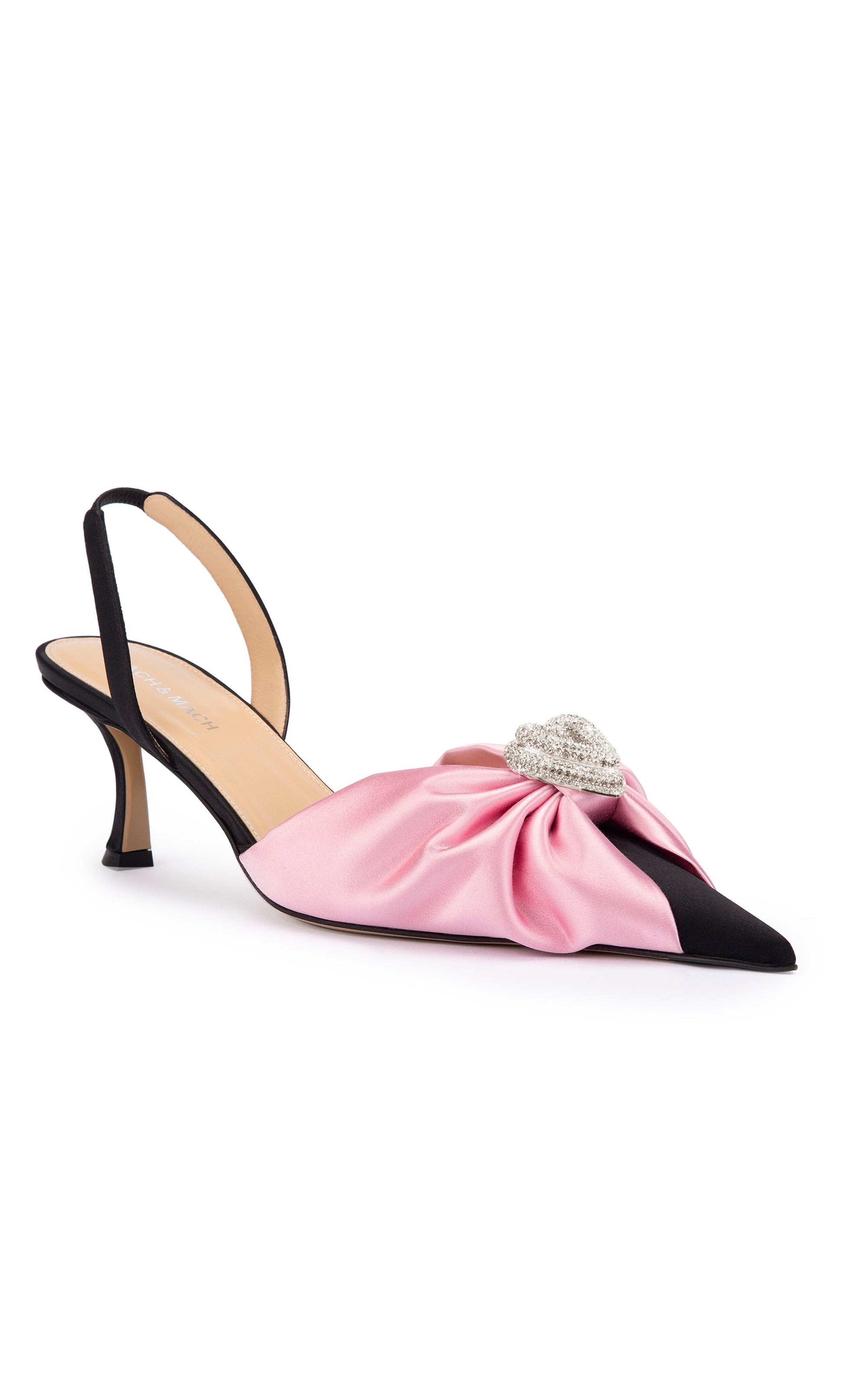 Double Heart 65 Slingback with rhinestones - Black & Pink