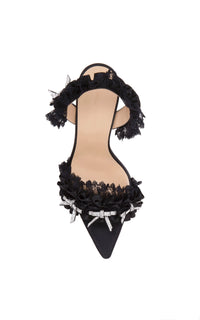 Antoinette 100 silk & strass Slingback - Black