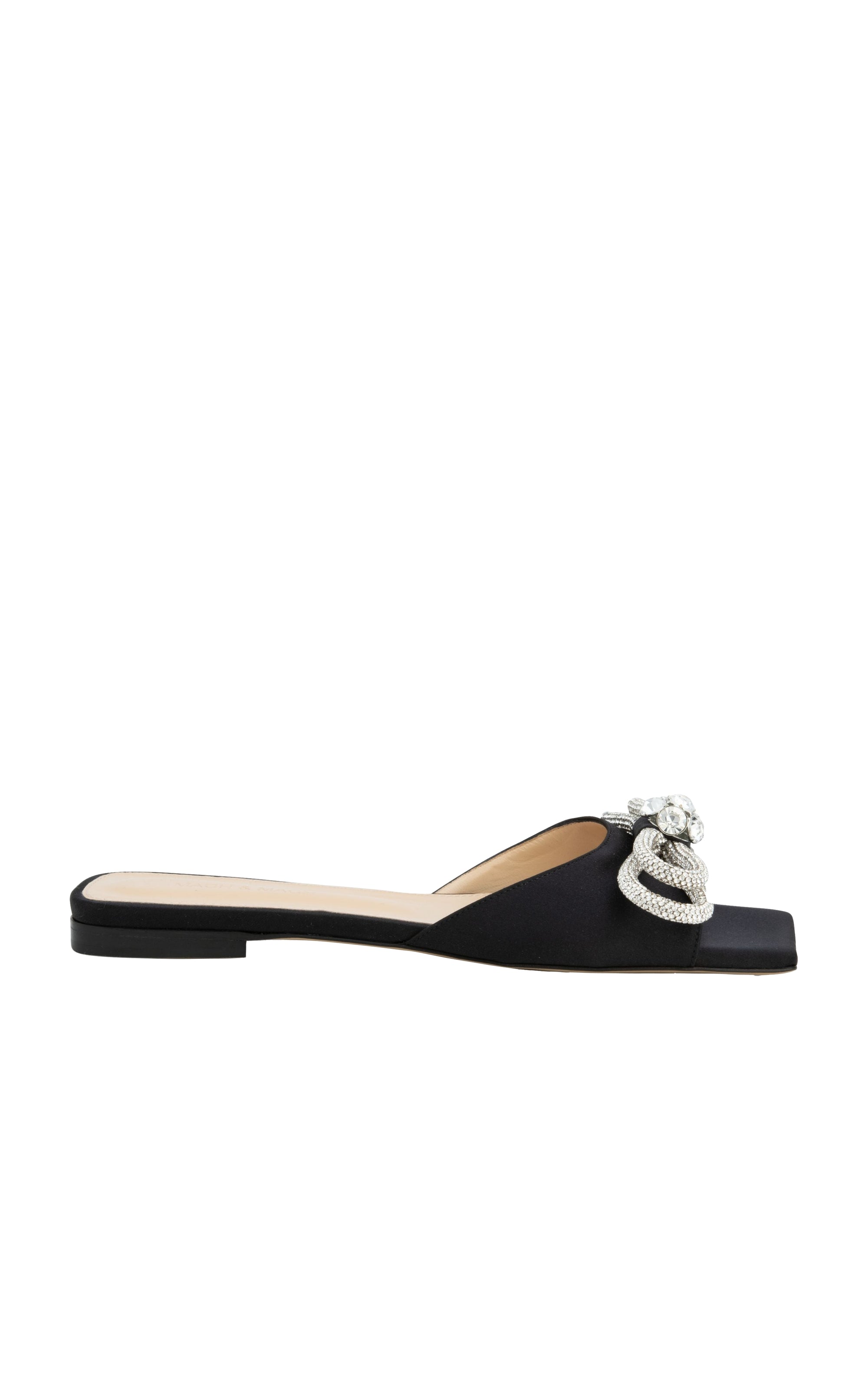 Double Bow silk & rhinestone mules - Black