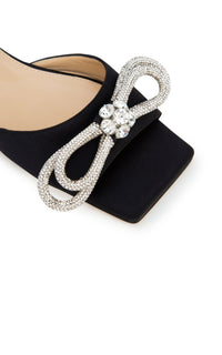 Double Bow silk & rhinestone mules - Black