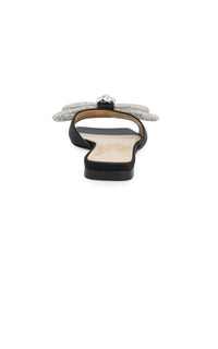 Double Bow silk & rhinestone mules - Black