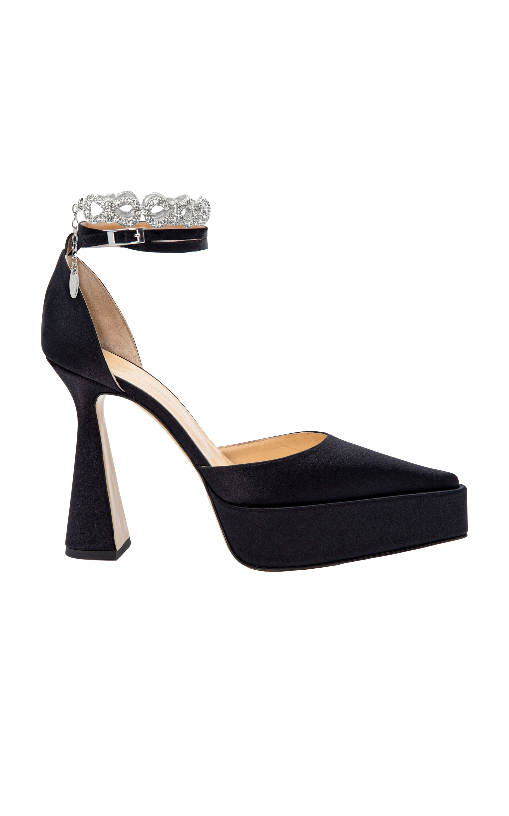 Bow Chain 140 platform pumps in silk & strass - Black