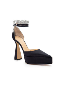 Bow Chain 140 platform pumps in silk & strass - Black