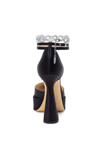 Bow Chain 140 platform pumps in silk & strass - Black