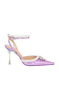 Sophie 100 slingbacks in metallic leather and pearls - Pink