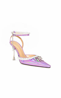 Sophie 100 slingbacks in metallic leather and pearls - Pink