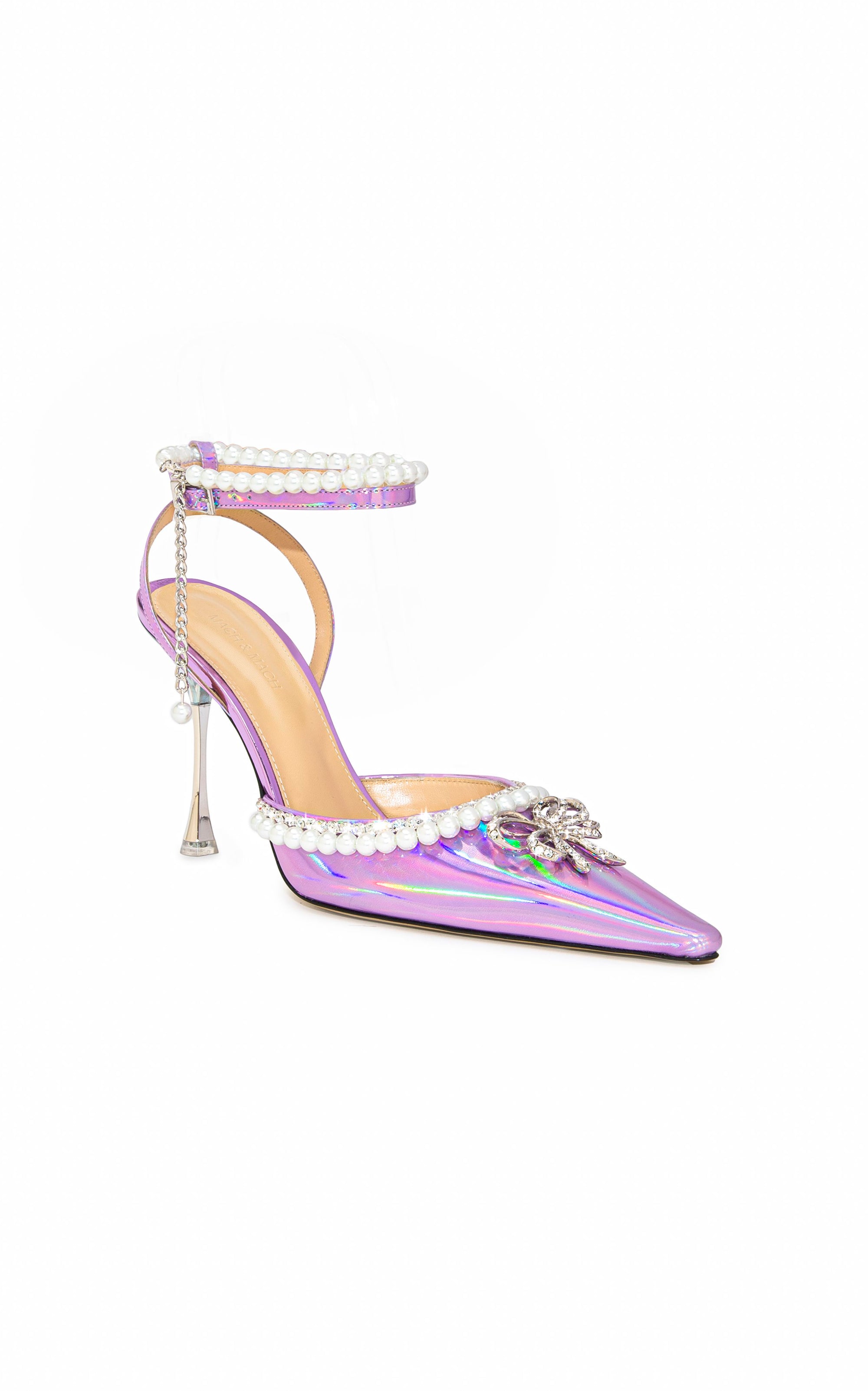 Sophie 100 slingbacks in metallic leather and pearls - Pink
