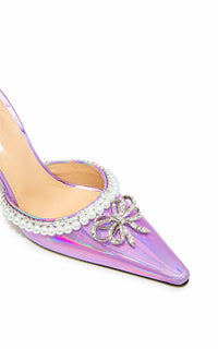 Sophie 100 slingbacks in metallic leather and pearls - Pink