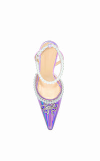 Sophie 100 slingbacks in metallic leather and pearls - Pink