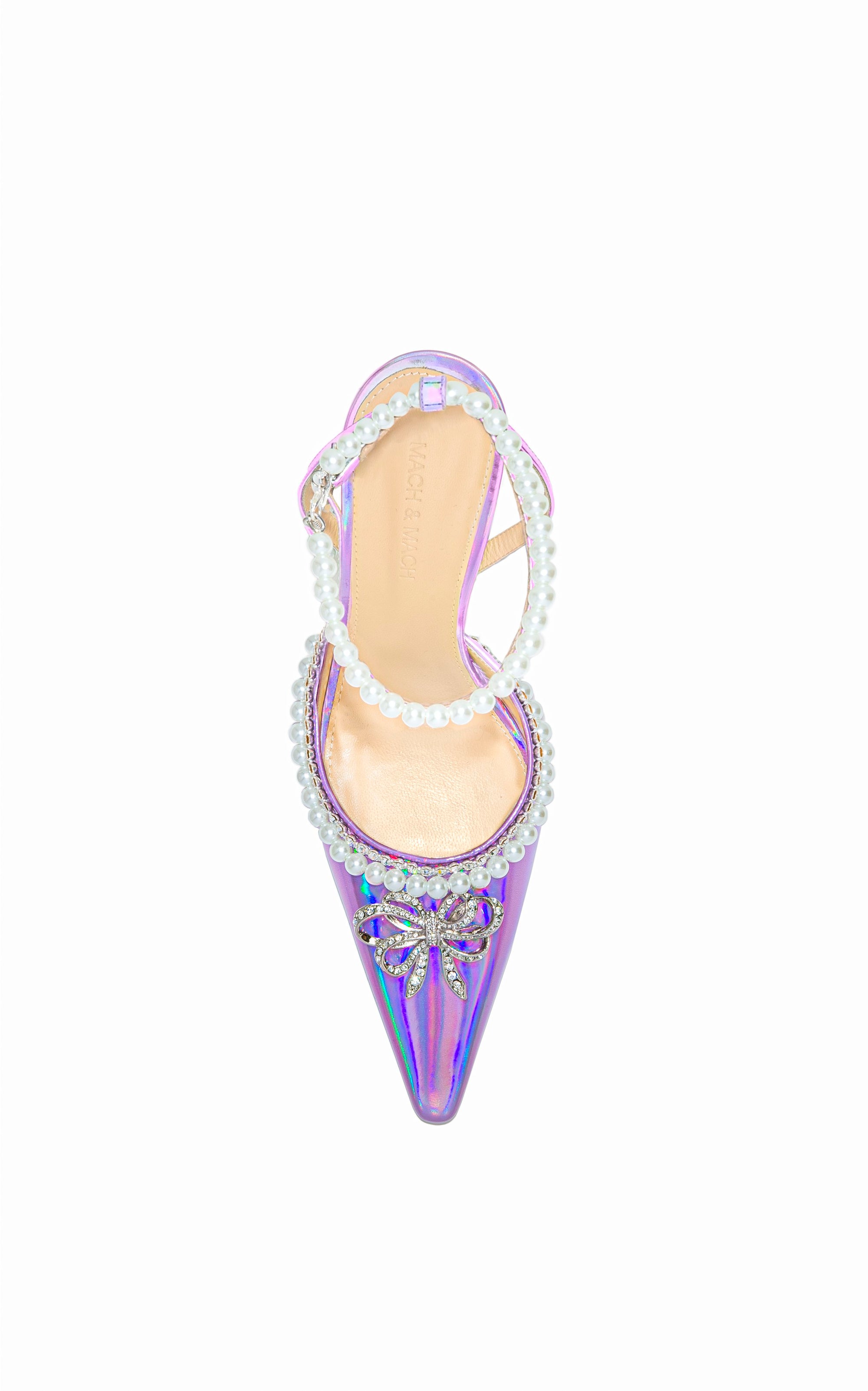 Sophie 100 slingbacks in metallic leather and pearls - Pink