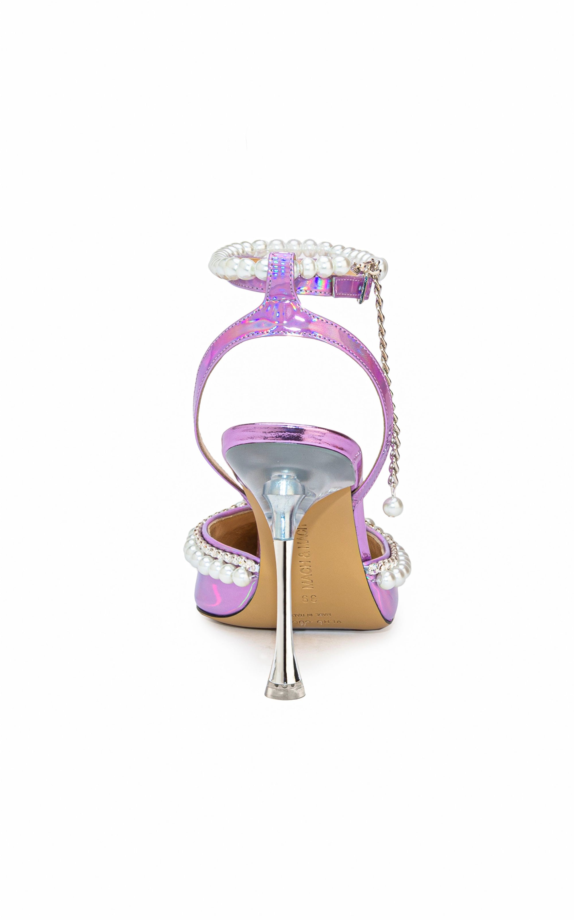 Sophie 100 slingbacks in metallic leather and pearls - Pink