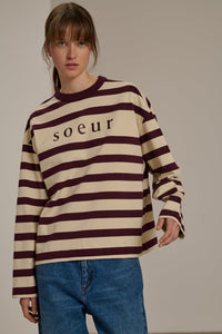 ECRU/PRUNE TSHIRT MANCHES LONGUES ARCHIE