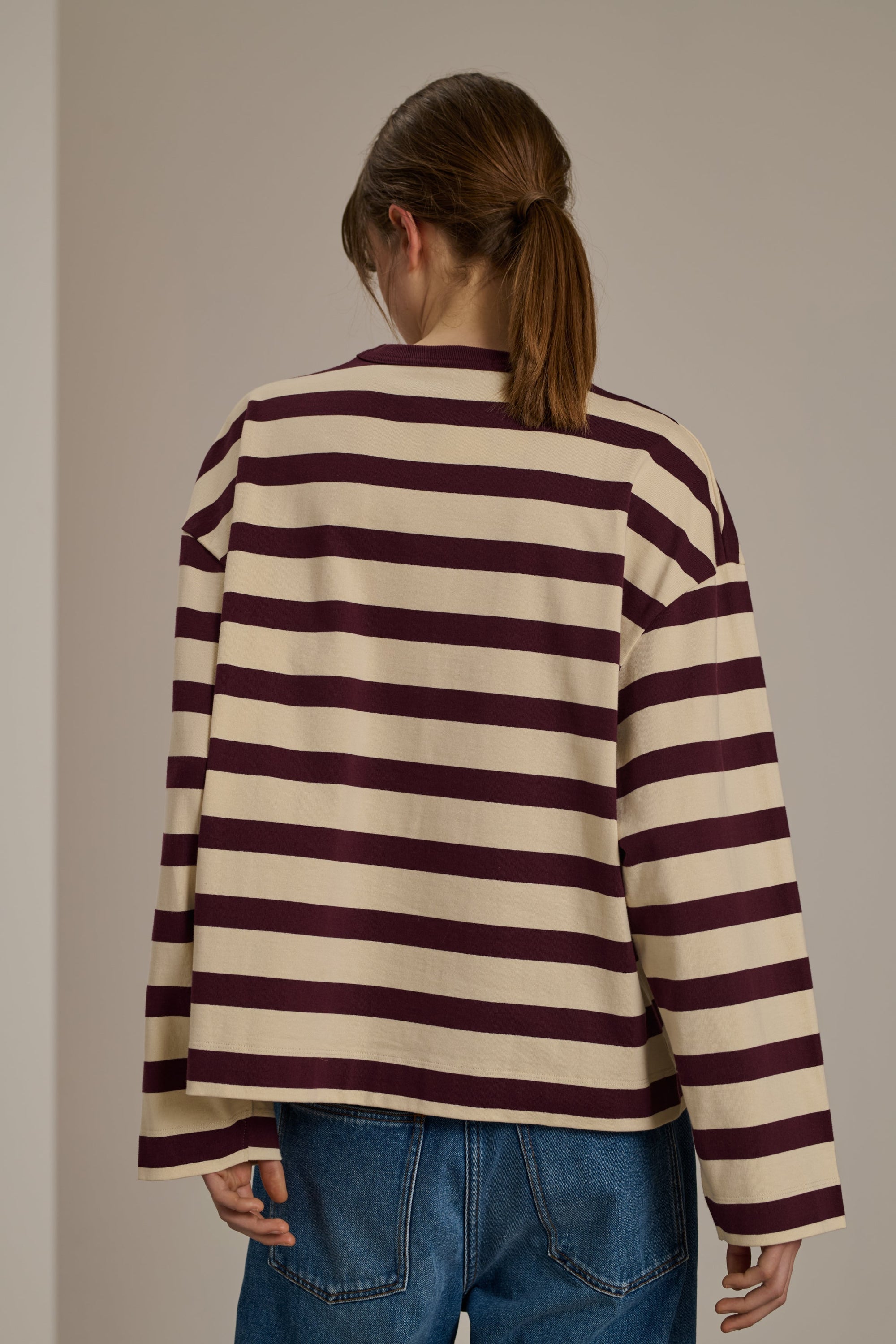T-shirt Archie à manches longues en coton - Écru & Prune