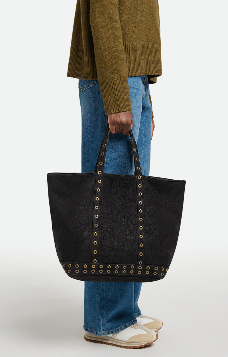 Cabas L en cuir - Noir