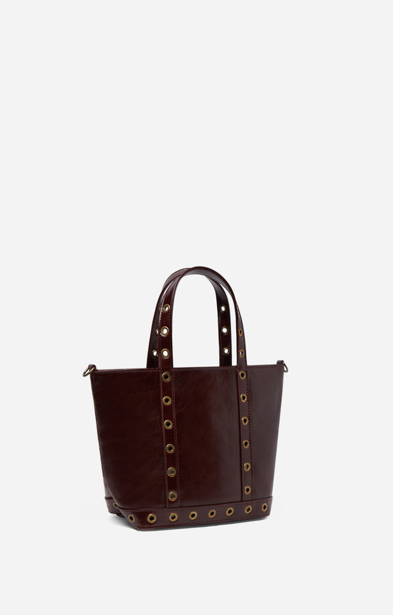 5 QTY NEW // CHOCOLAT / Cabas S en Cuir Craquelé - CHOCOLAT