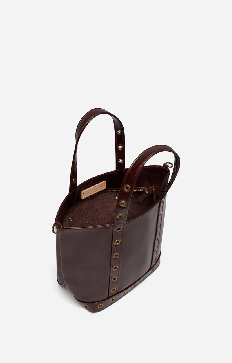 5 QTY NEW // CHOCOLAT / Cabas S en Cuir Craquelé - CHOCOLAT