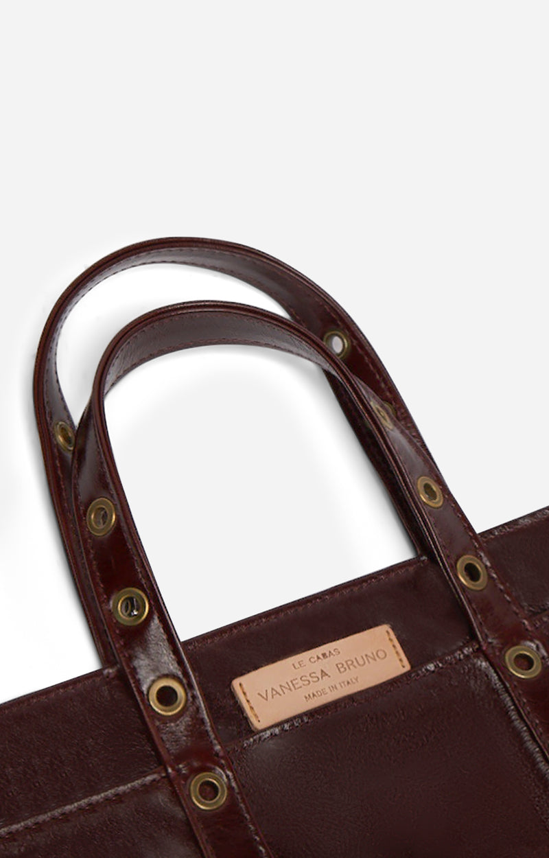 5 QTY NEW // CHOCOLAT / Cabas S en Cuir Craquelé - CHOCOLAT