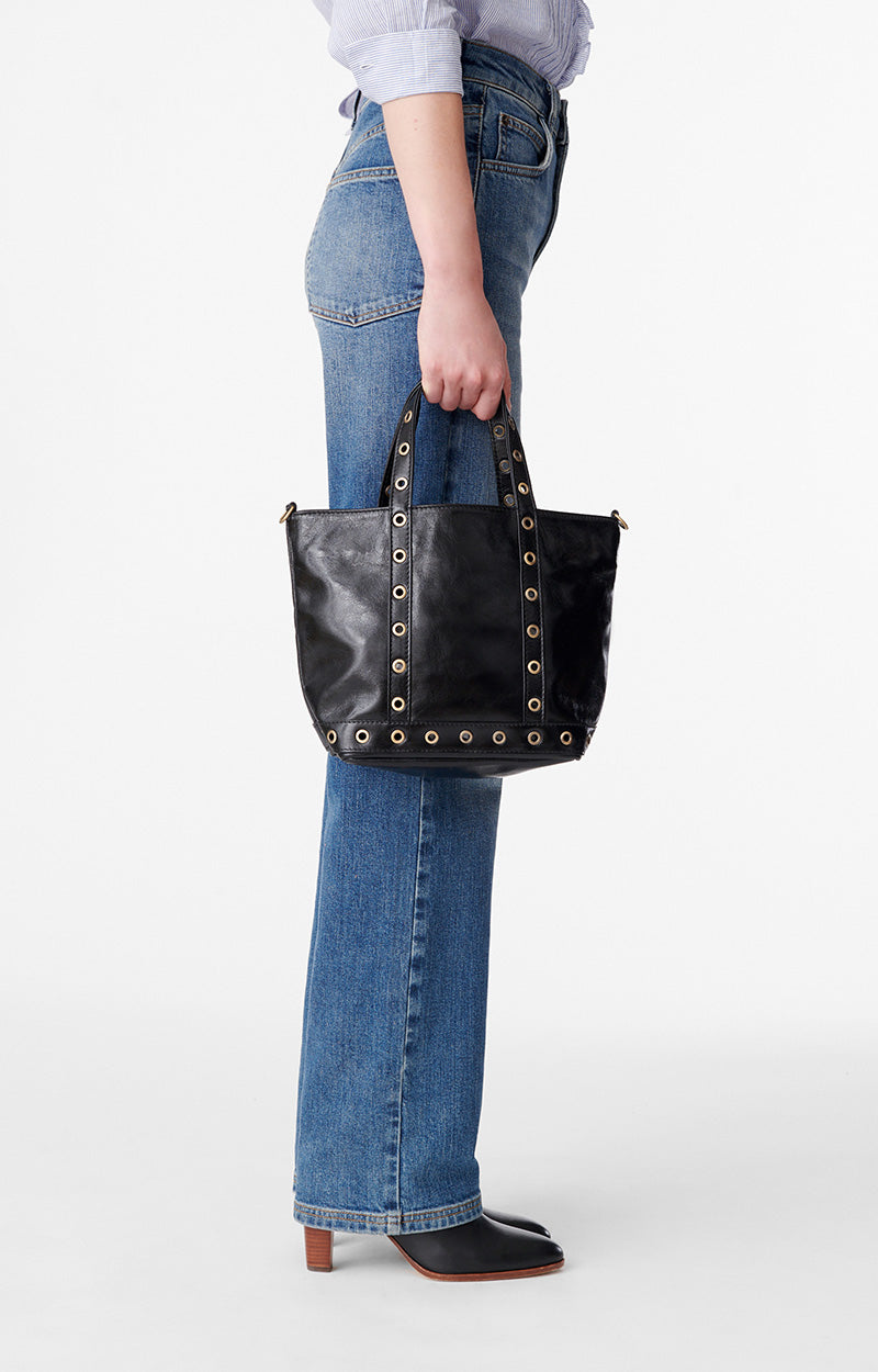 2 QTY NEW // NOIR / Cabas S en Cuir Craquelé - NOIR