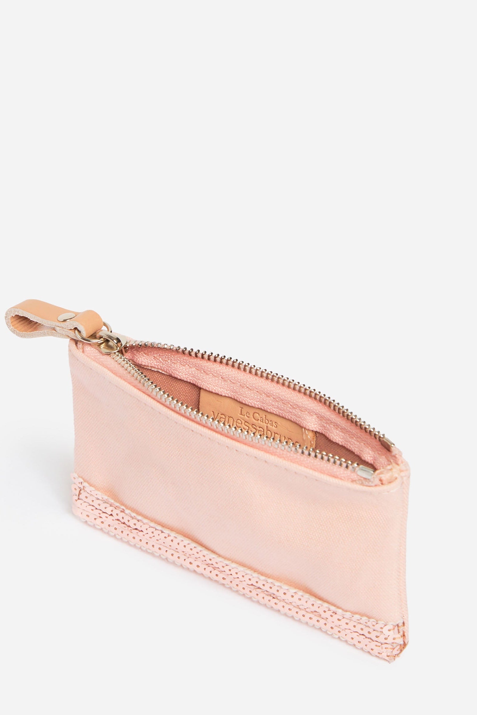 Cotton zip-top pouch - Coral & Beige