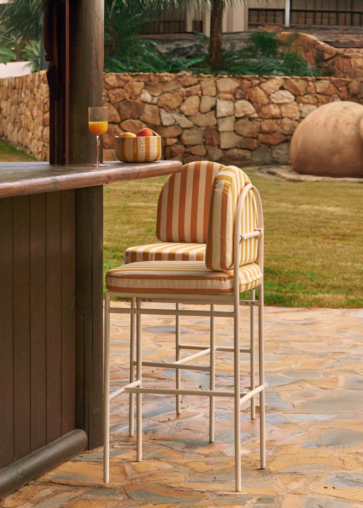 Tabouret de bar de jardin Lampedusa - Jaune Rayé
