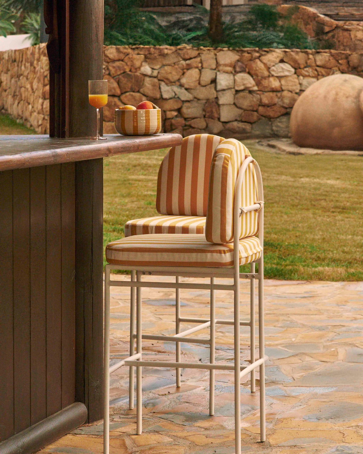 Lampedusa Garden Bar Stool - Yellow Stripes