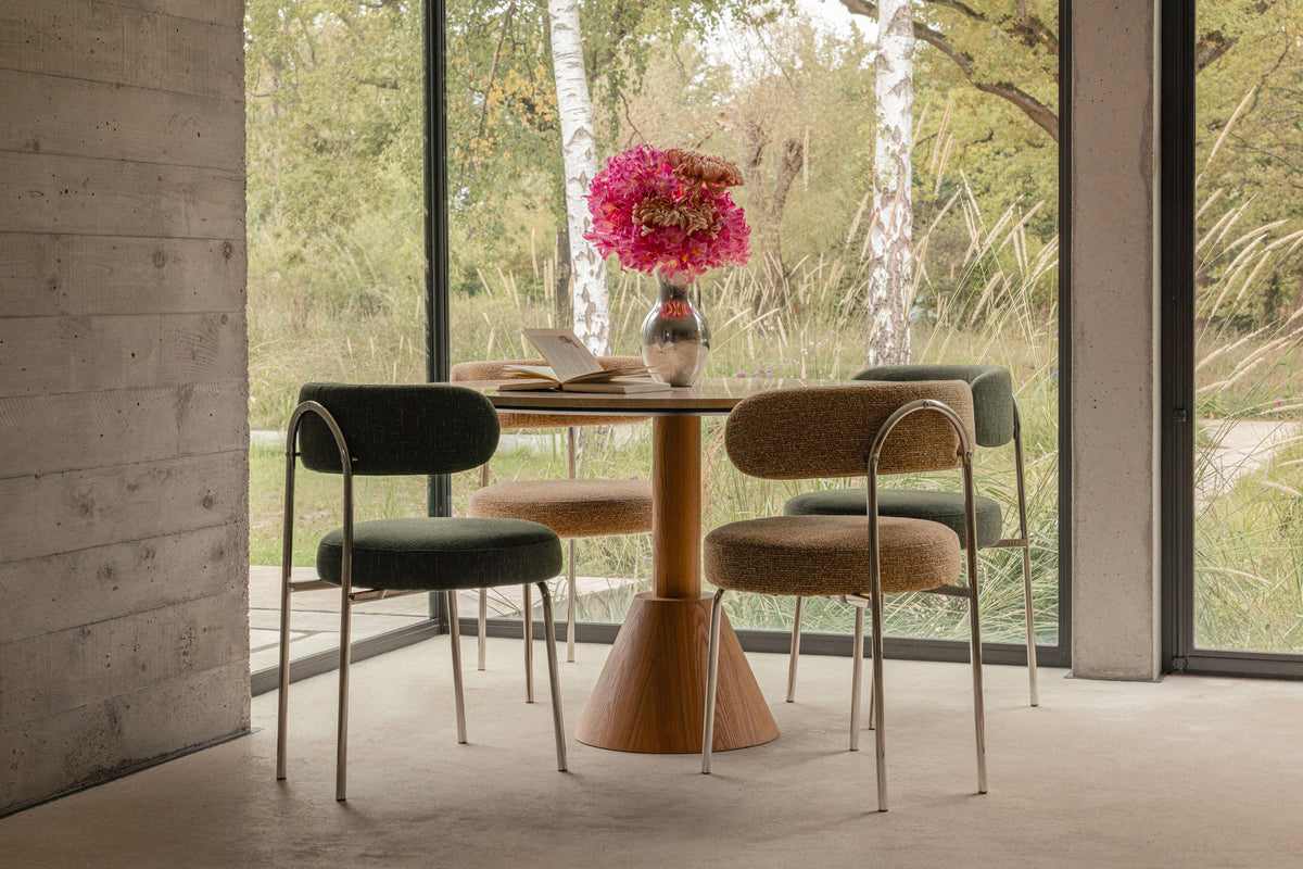 Chaise Vittoria - Tweed Marron Chêne & Métal Chromé