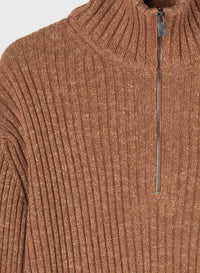 CLAY RIBBED ZIP UP MOCK NECK