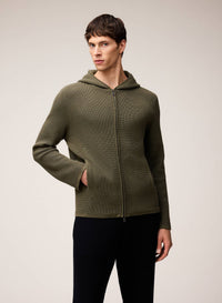 OLIVE GREEN KNIT ZIP UP HOODIE