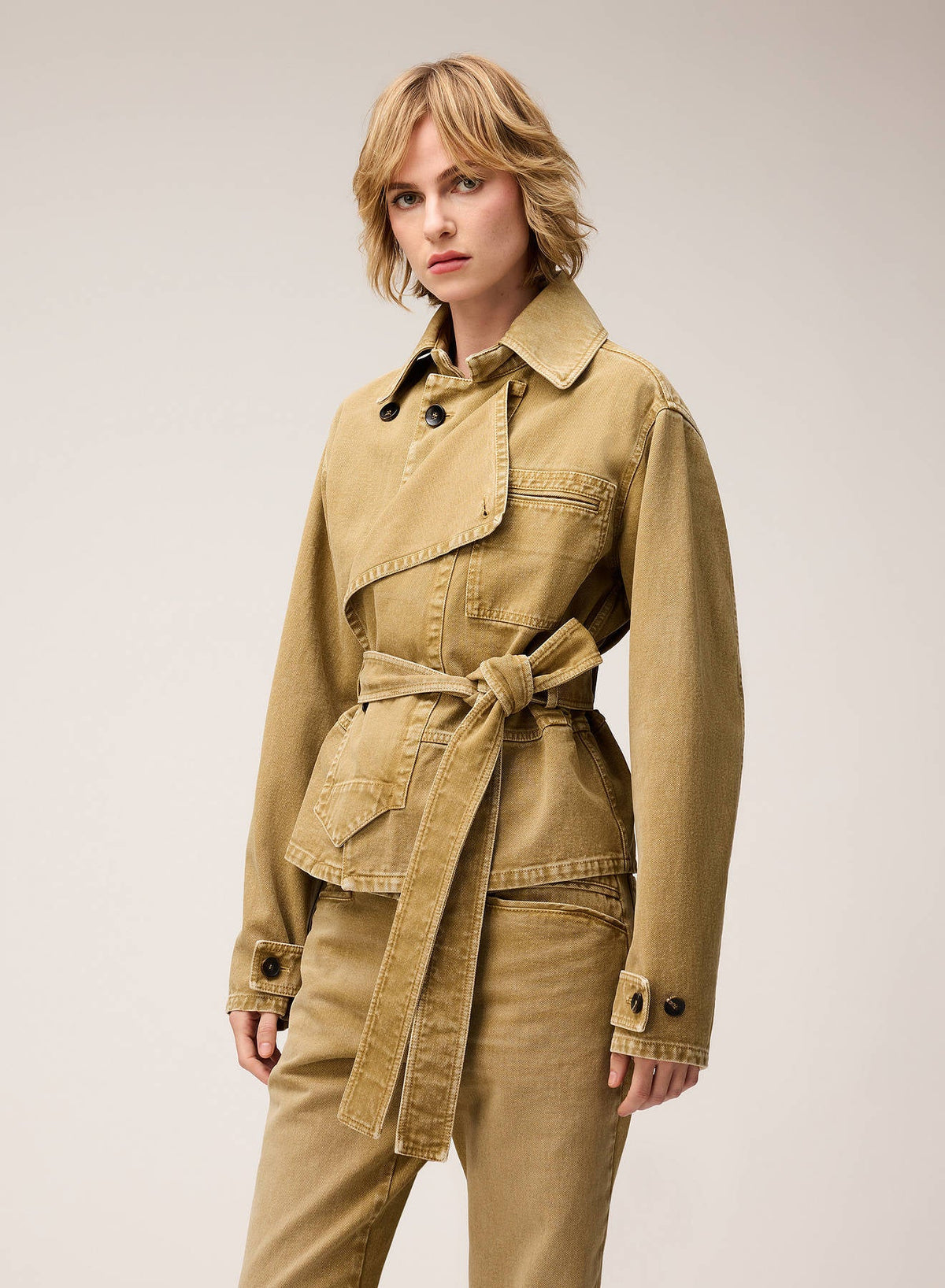 CAMEL DENIM MINI TRENCH