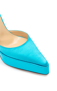 Bow Chain 140 platform pumps in silk & strass - Ocean Blue