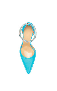 Bow Chain 140 platform pumps in silk & strass - Ocean Blue