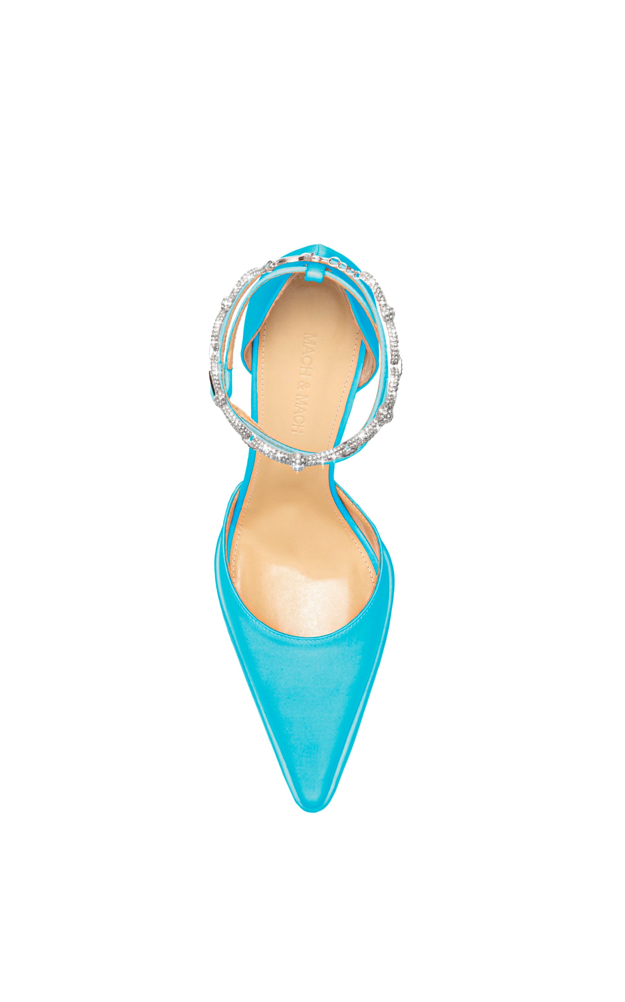 Bow Chain 140 platform pumps in silk & strass - Ocean Blue
