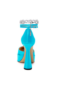 Bow Chain 140 platform pumps in silk & strass - Ocean Blue
