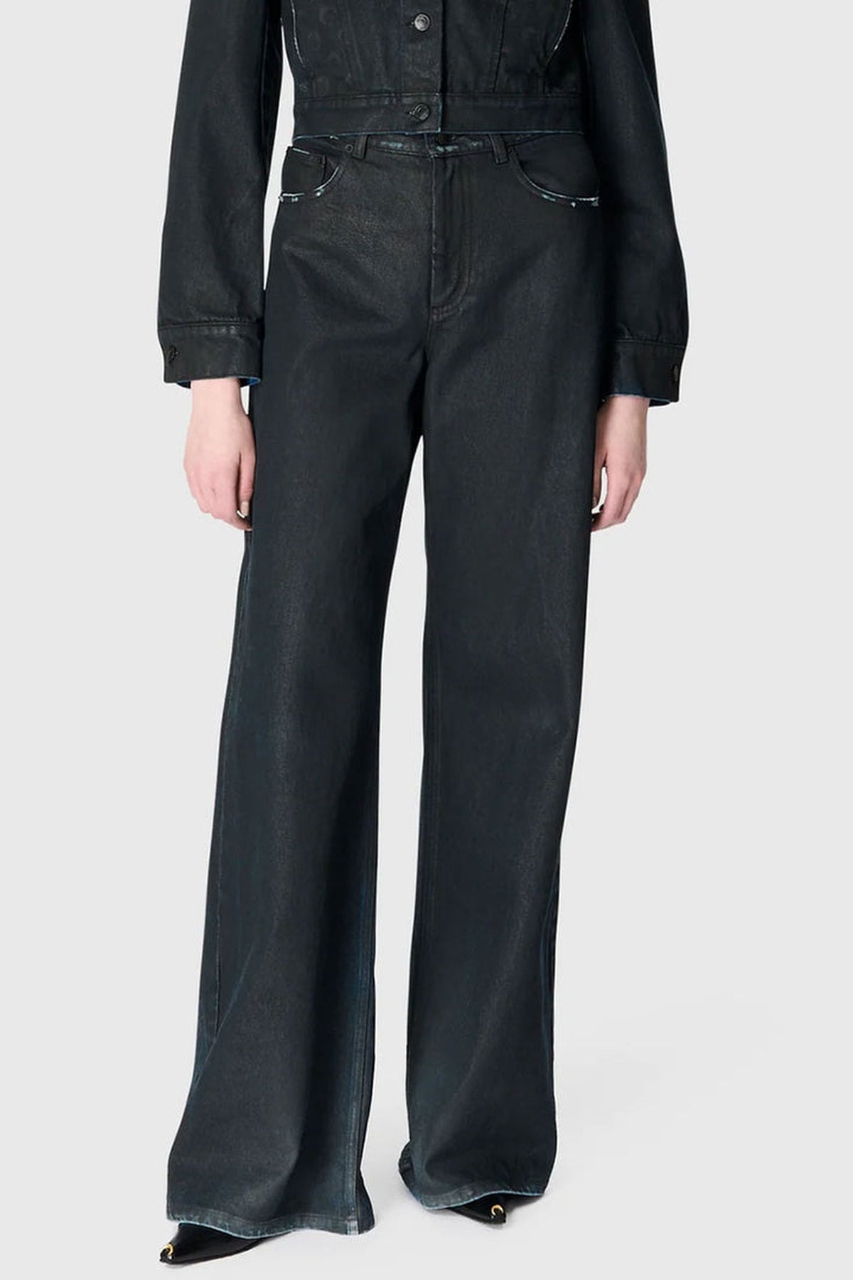 Pantalon flare taille haute Moon en denim - Noir