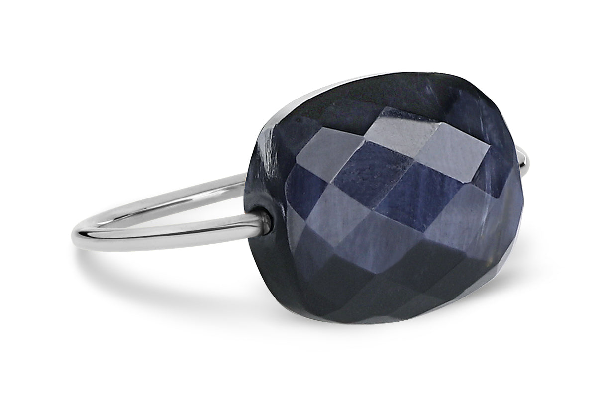 Bague Friandise en or blanc & Pietersite - Bleu Foncé