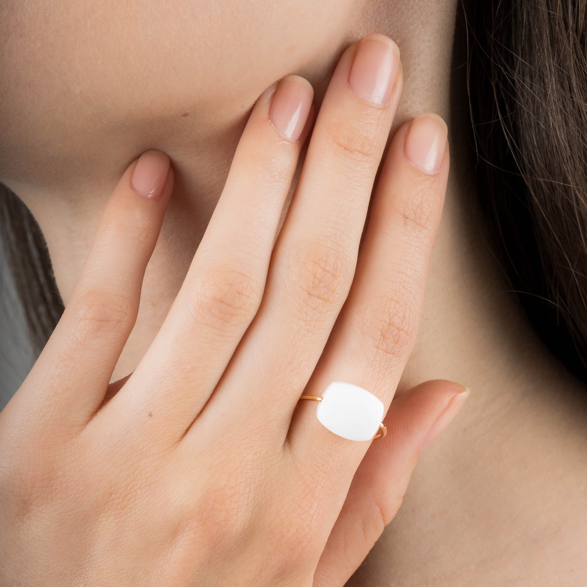 Bague Friandise en or jaune & Agate - Blanc