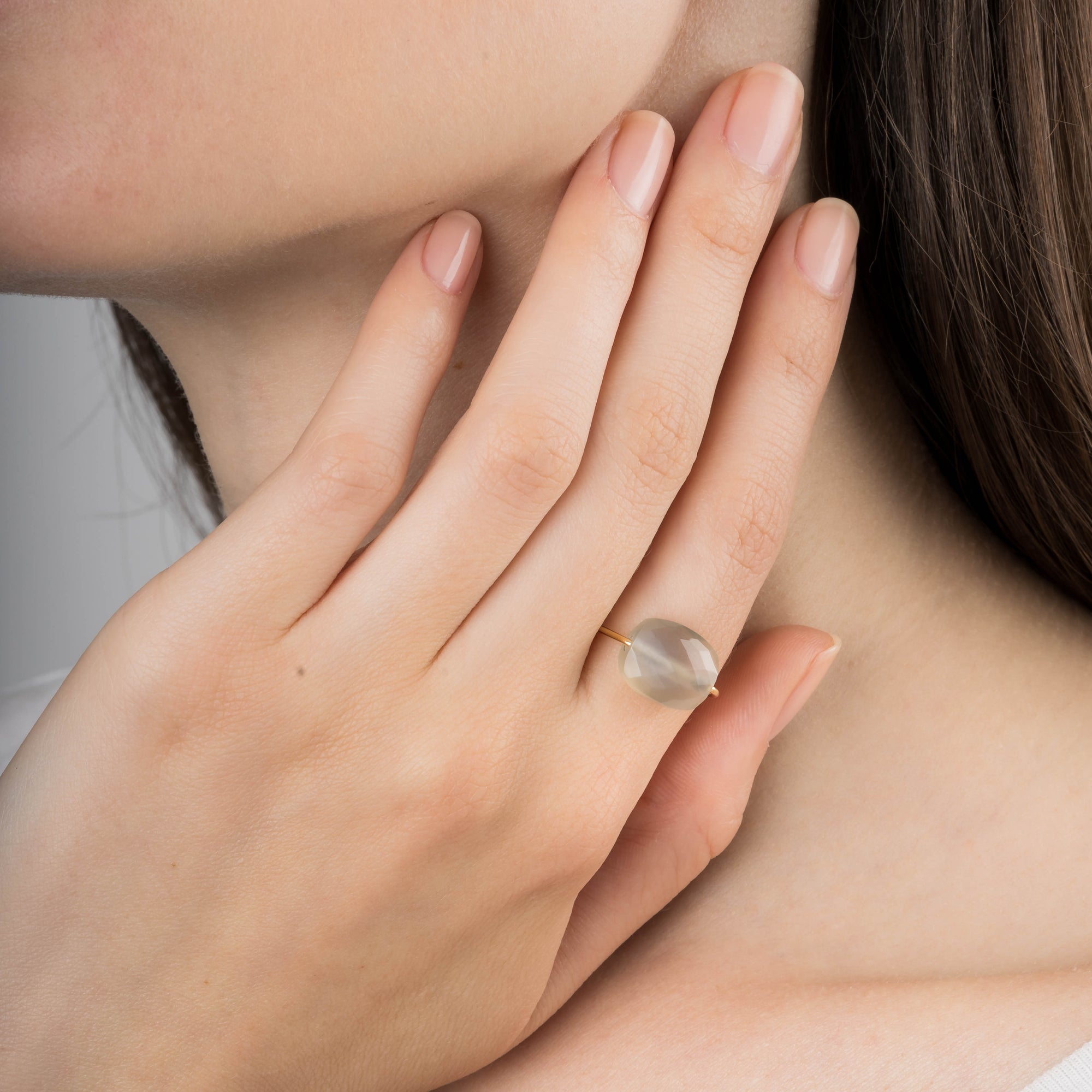 Bague Friandise en or jaune & Pierre de lune - Gris