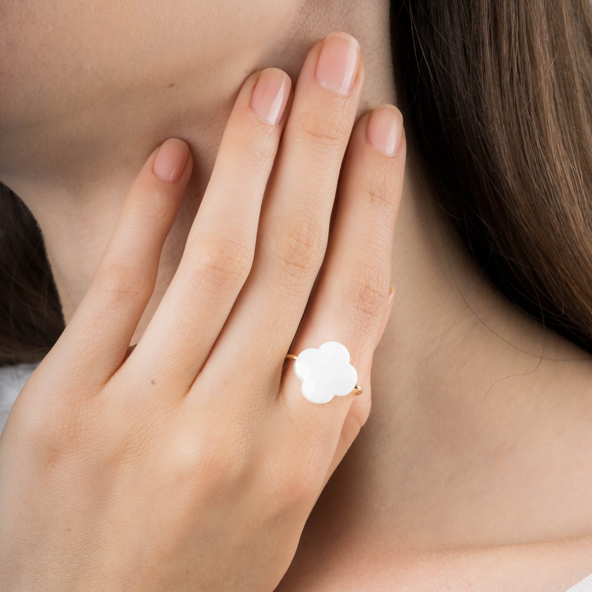 Bague Friandise en or jaune & Agate - Blanc