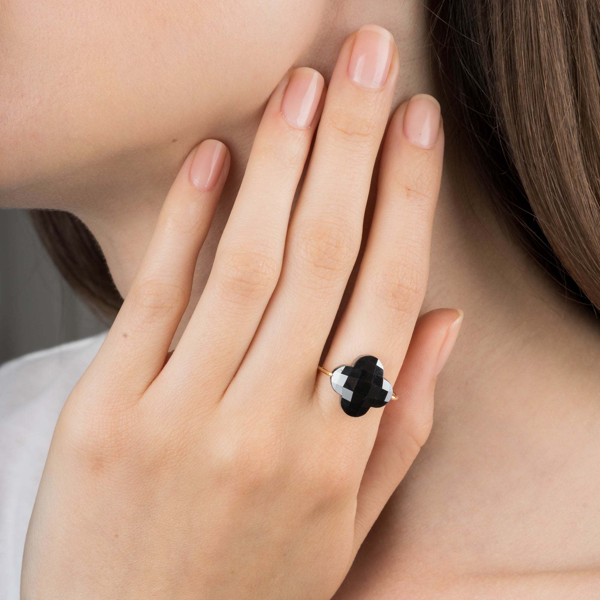 Bague Friandise en or jaune & Hématite - Noir Métal Argenté