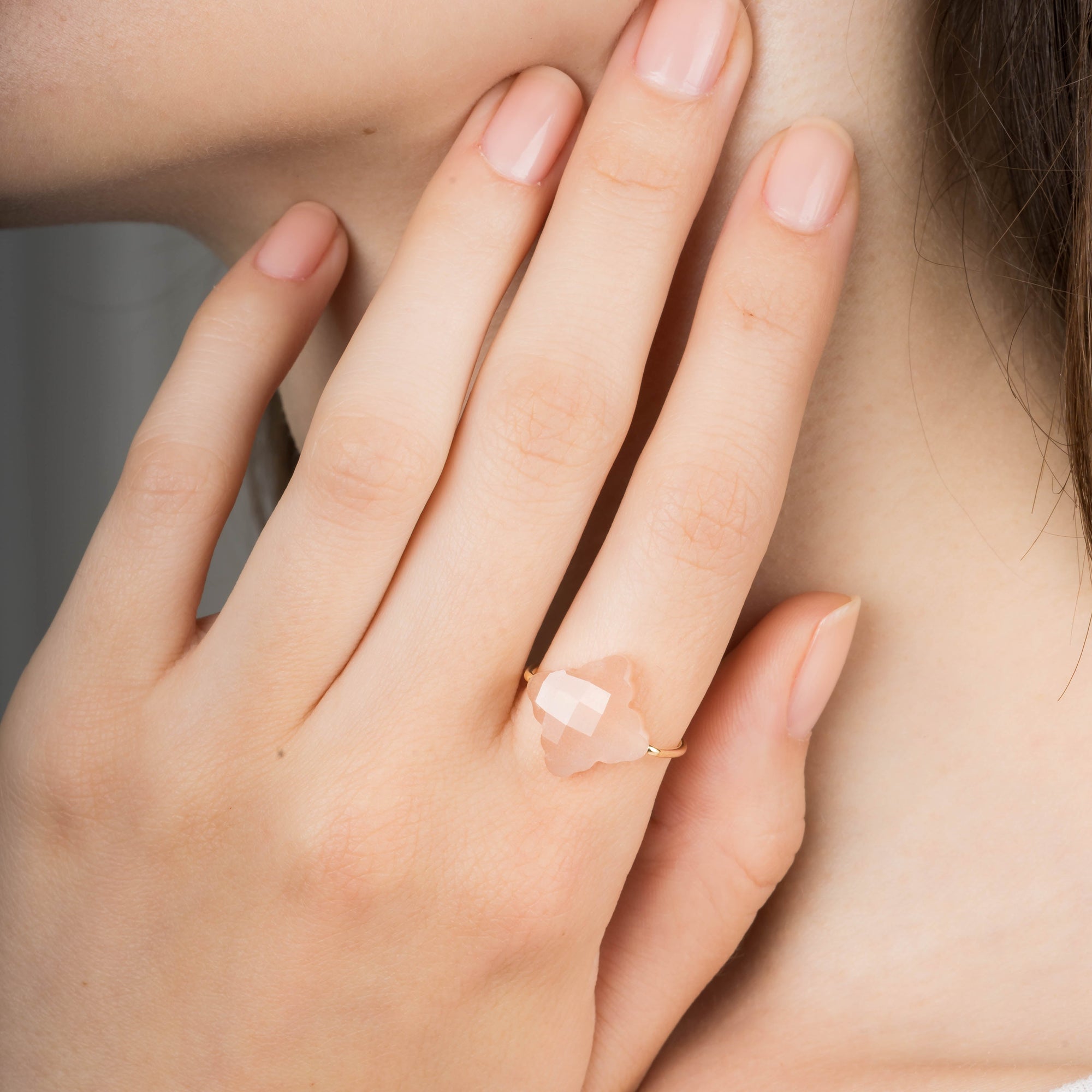 Yellow Gold & Moonstone Baroque Ring - Light Orange