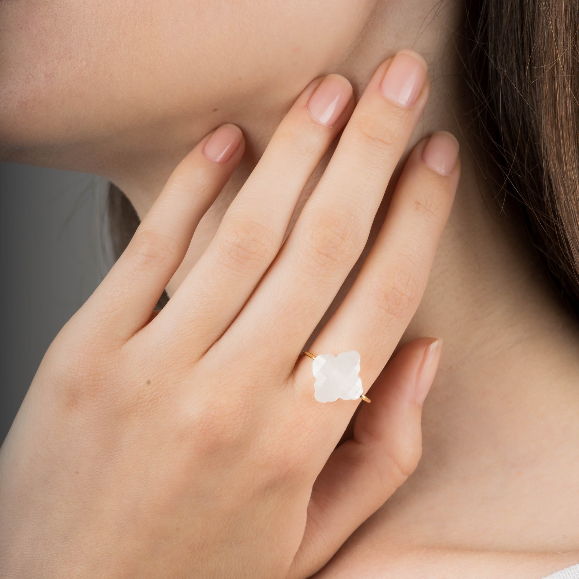 Yellow Gold & Moonstone Baroque Ring - White