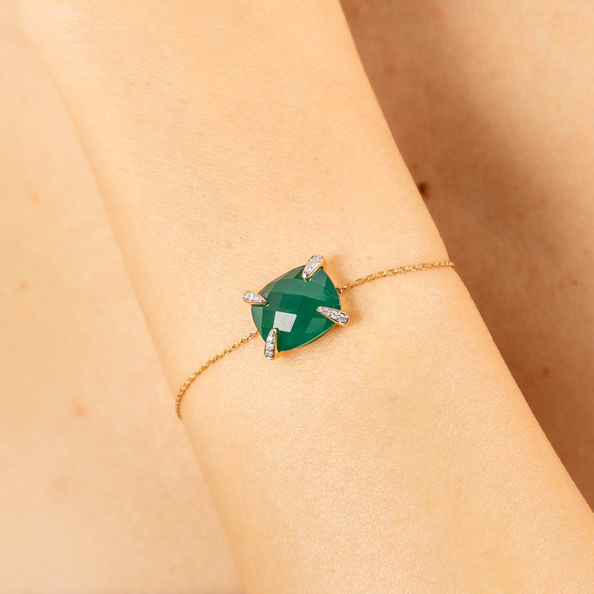 Bracelet Friandise Diamant en or jaune & Agate et Diamant - Vert & Blanc